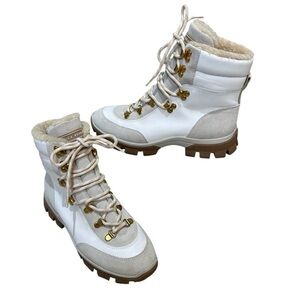 Veronica Beard Galina Winter Boots with Chunky Sole in White and Snow